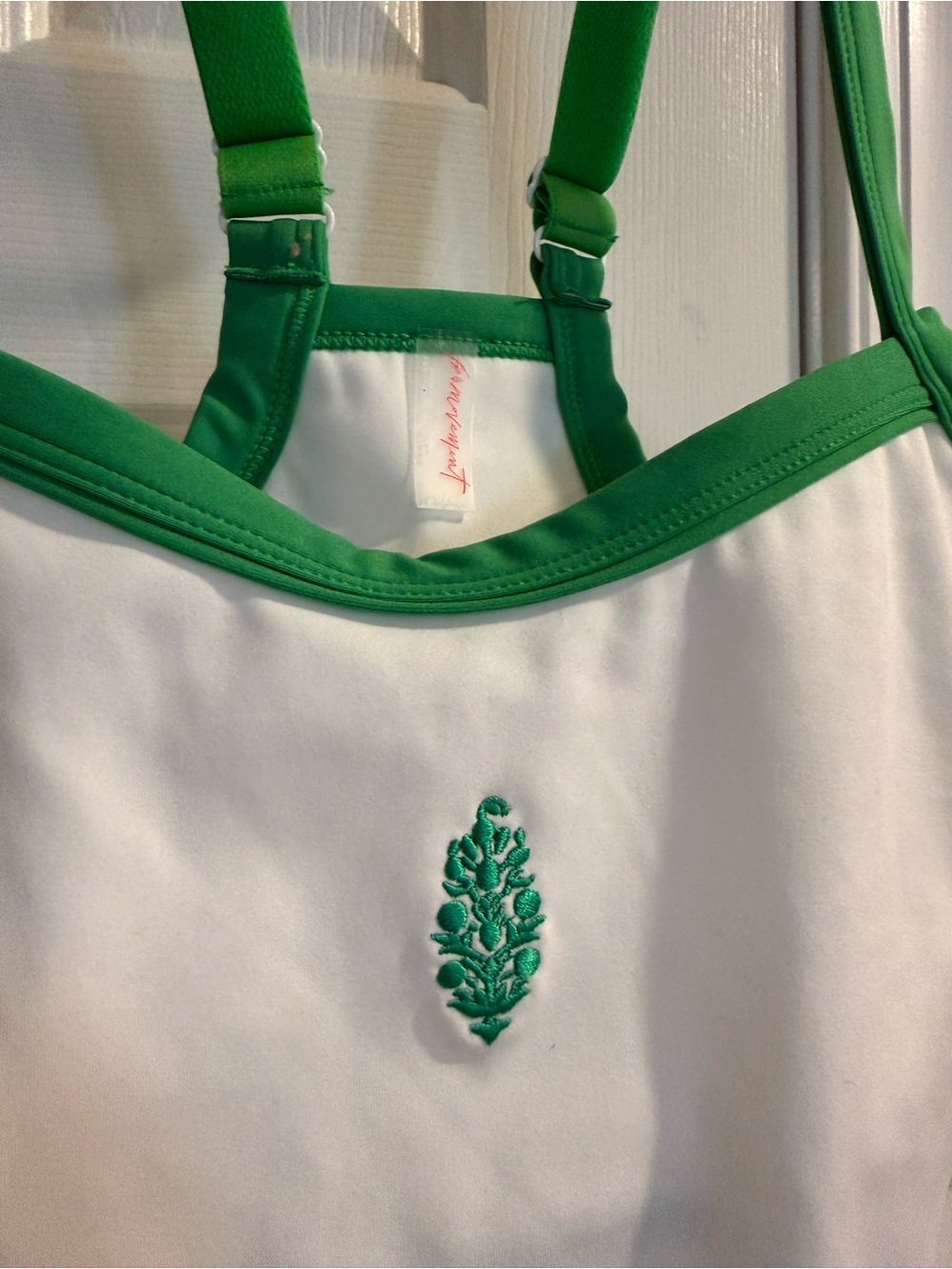 NEW! No tags! White One-Piece Swimsuit with Green Trim - Women's Athletic Style - Picture 2 of 6